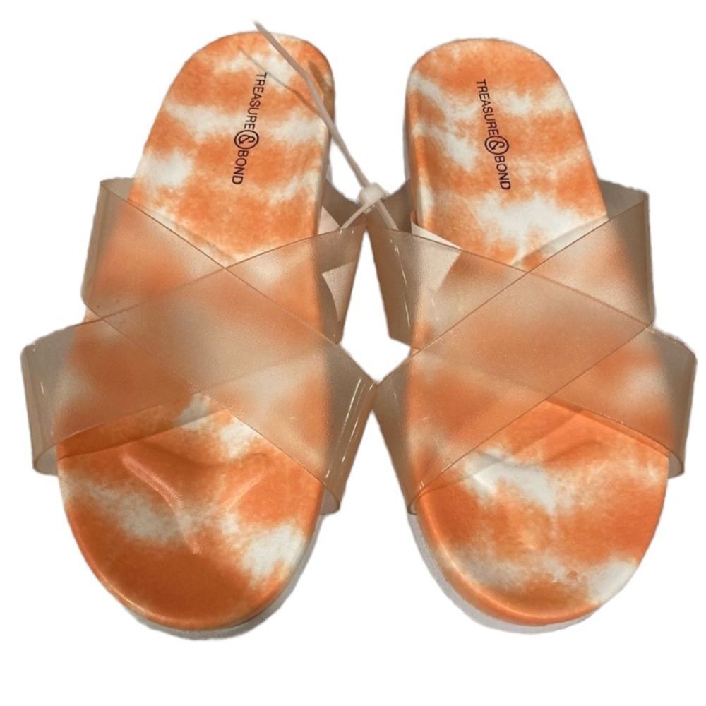 Treasure & Bond Slip On Tie Dye Clear Strappy Sandals Size 4 NWT